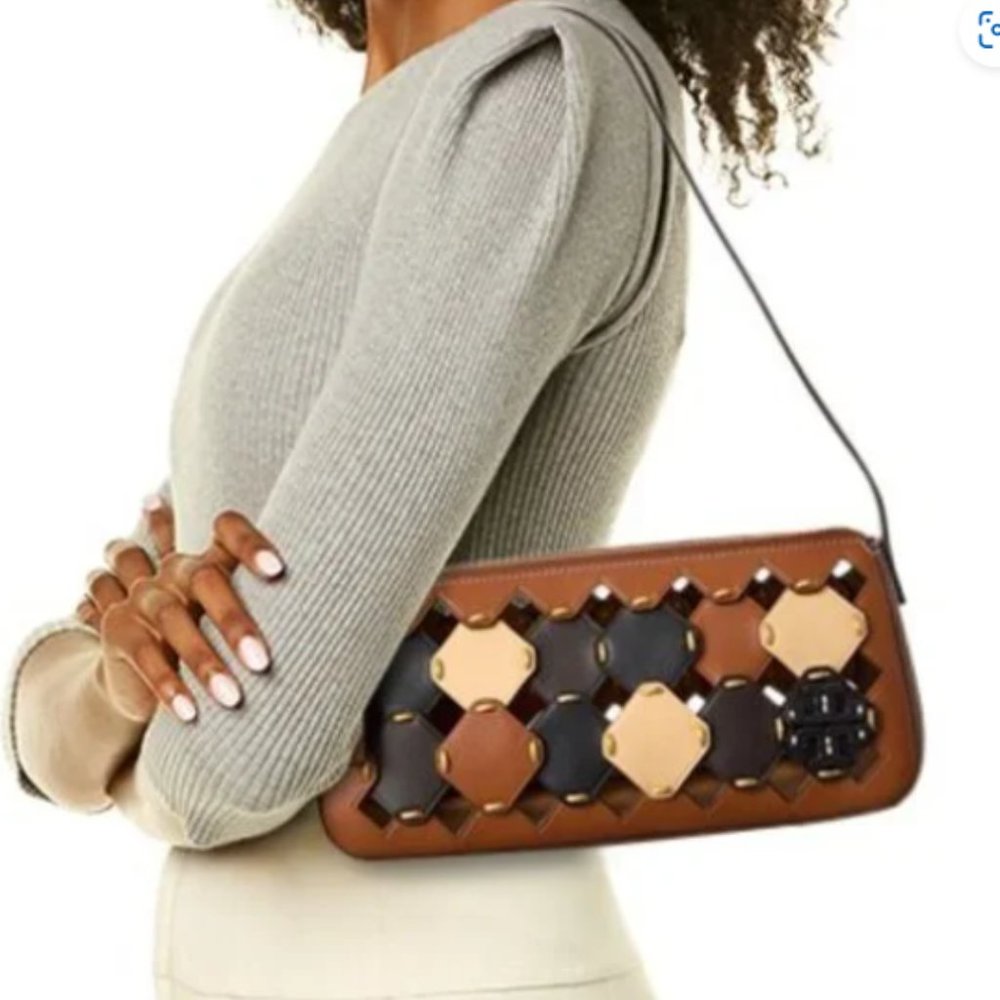 Tory Burch McGraw Die Cut Wedge Leather Brown Shoulder Bag